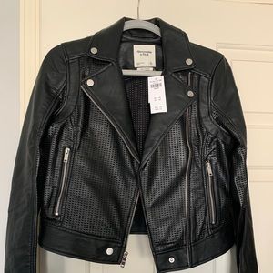 Abercrombie Vegan Leather Perforated Biker Jacket